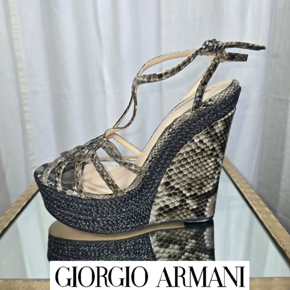 Giorgio Armani Python Wedge Sandals - image 1